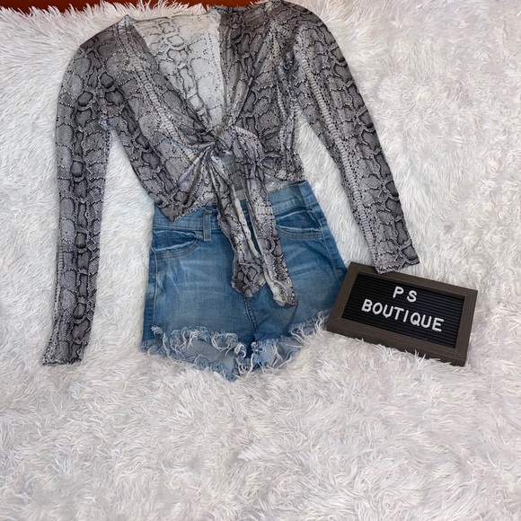 Tisha Snakeskin Tie Crop Top - Picture 1 of 3